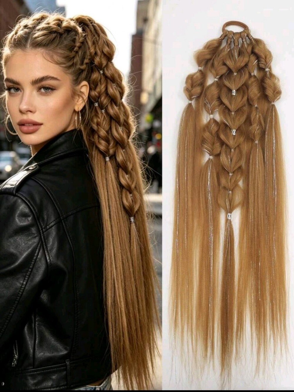 Long Honey Blonde Braided Ponytail Hair Extension Synthetic